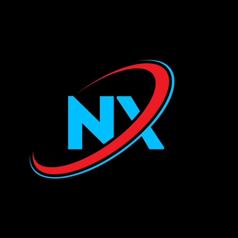 NX N X letter logo design. Initial letter NX linked circle uppercase monogram logo red and blue. NX logo, N X design. nx, n x vector