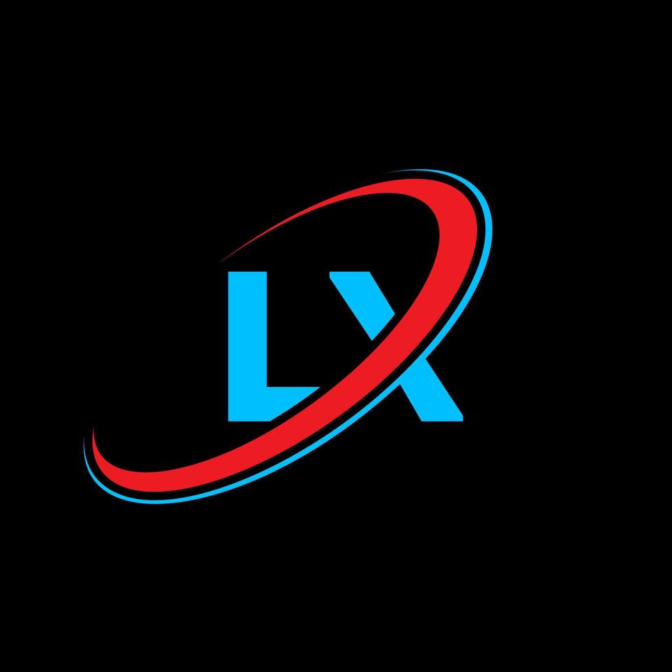 LX L X letter logo design. Initial letter LX linked circle uppercase monogram logo red and blue. LX logo, L X design. lx, l x vector