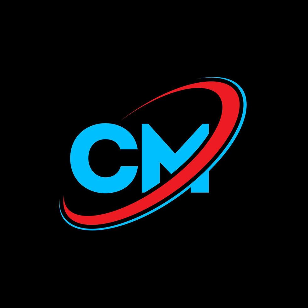 CM C M letter logo design. Initial letter CM linked circle uppercase monogram logo red and blue. CM logo, C M design. cm, c m vector