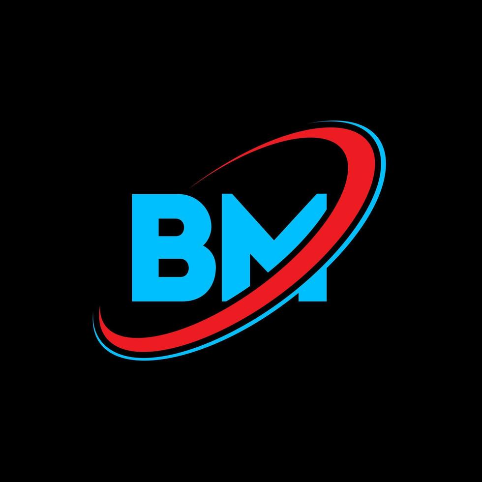 BM B M letter logo design. Initial letter BM linked circle uppercase monogram logo red and blue. BM logo, B M design. bm, b m vector