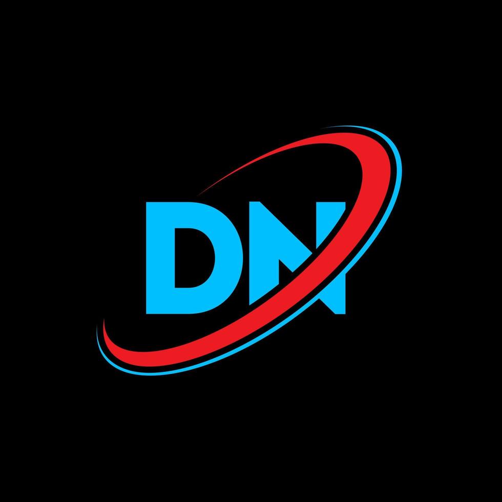DN D N letter logo design. Initial letter DN linked circle uppercase monogram logo red and blue. DN logo, D N design. dn, d n vector