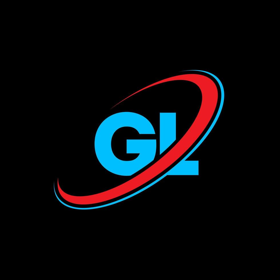 GL G L letter logo design. Initial letter GL linked circle uppercase monogram logo red and blue. GL logo, G L design. gl, g l vector
