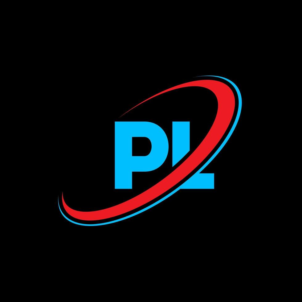 PL P L letter logo design. Initial letter PL linked circle uppercase monogram logo red and blue. PL logo, P L design. pl, p l vector
