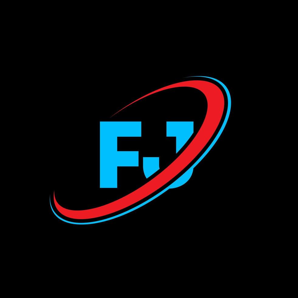 FJ F J letter logo design. Initial letter FJ linked circle uppercase monogram logo red and blue. FJ logo, F J design. fj, f j vector