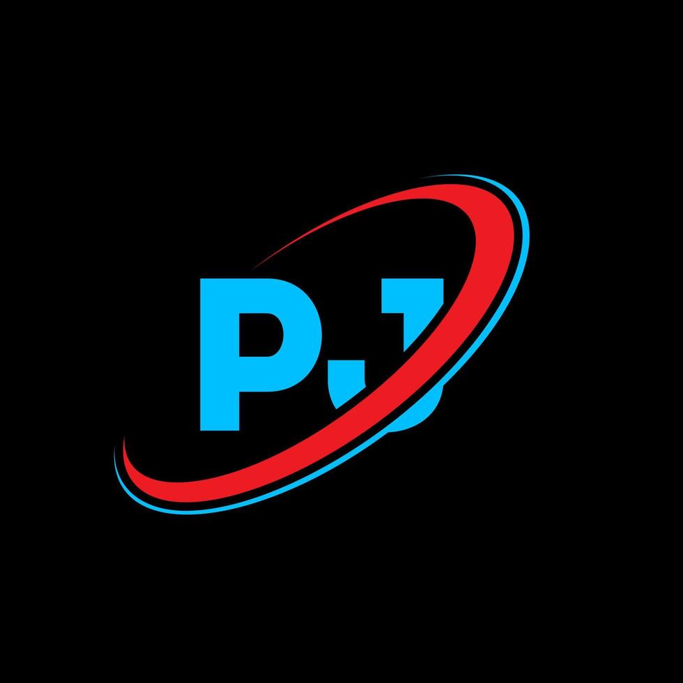 diseño del logotipo de la letra pj pj. letra inicial pj círculo vinculado en mayúsculas logotipo del monograma rojo y azul. logotipo de pj, diseño de pj. pj, pj vector