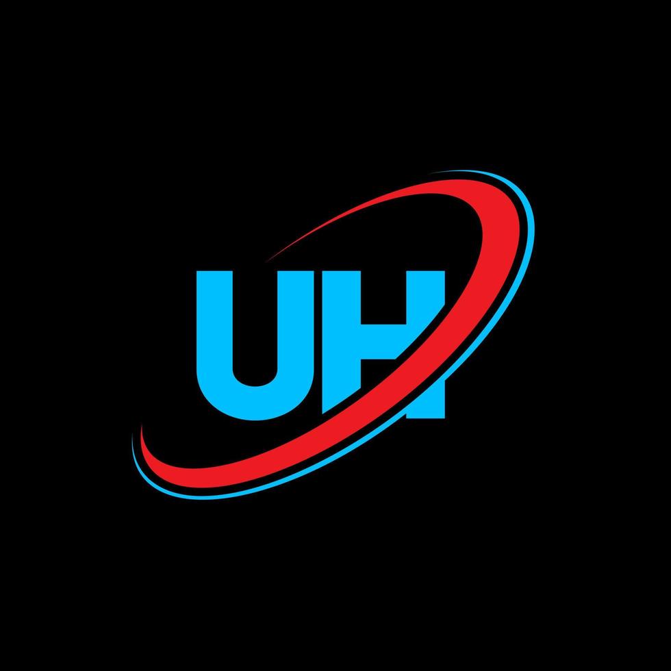 UH U H letter logo design. Initial letter UH linked circle uppercase monogram logo red and blue. UH logo, U H design. uh, u h vector