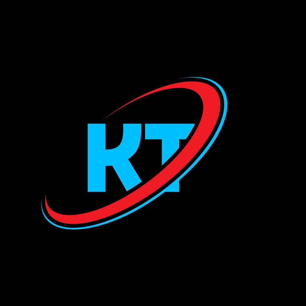 diseño del logotipo de la letra kt kt. letra inicial kt círculo vinculado en mayúsculas logo monograma rojo y azul. logotipo de kt, diseño de kt. kt, kt vector