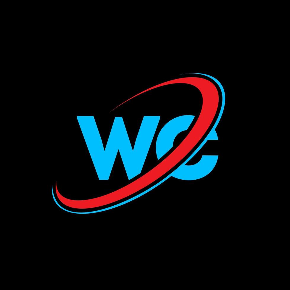 WC W C letter logo design. Initial letter WC linked circle uppercase monogram logo red and blue. WC logo, W C design. wc, w c vector
