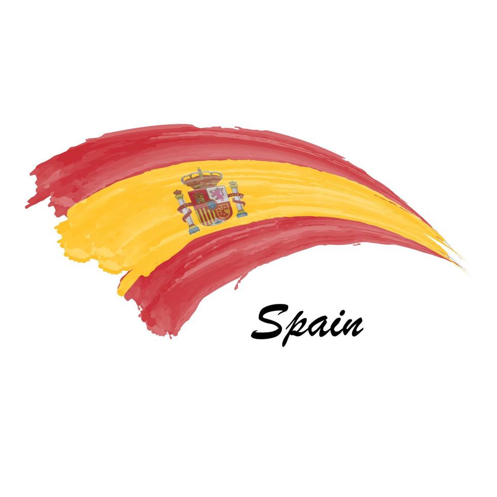 Watercolor painting flag of Spain. Brush stroke illustration vector