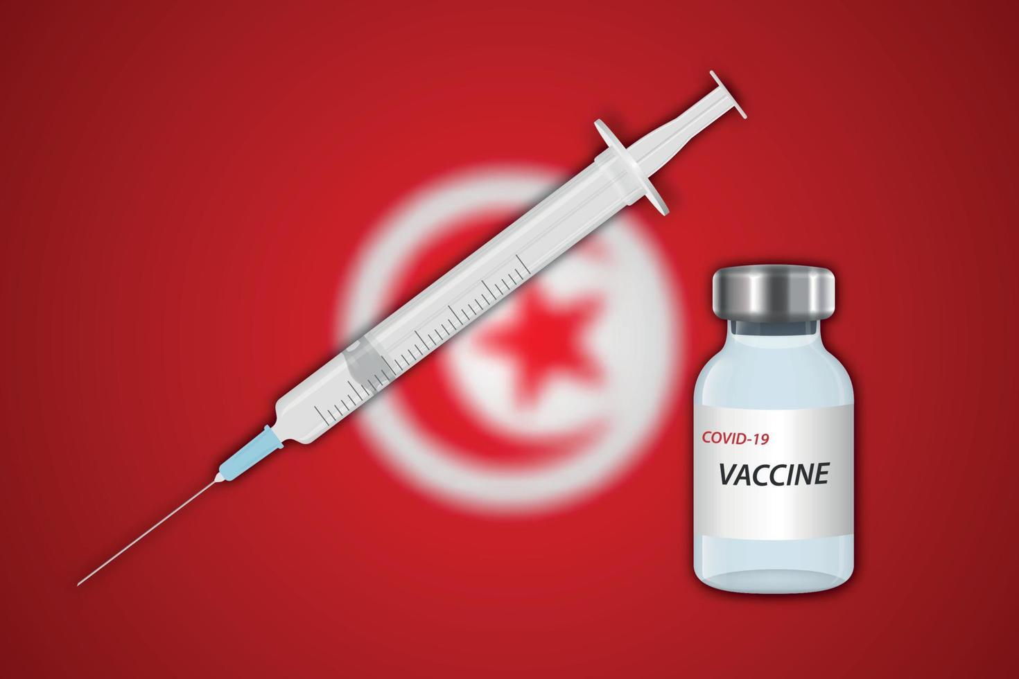 Syringe and vaccine vial on blur background with Tunisia flag vector