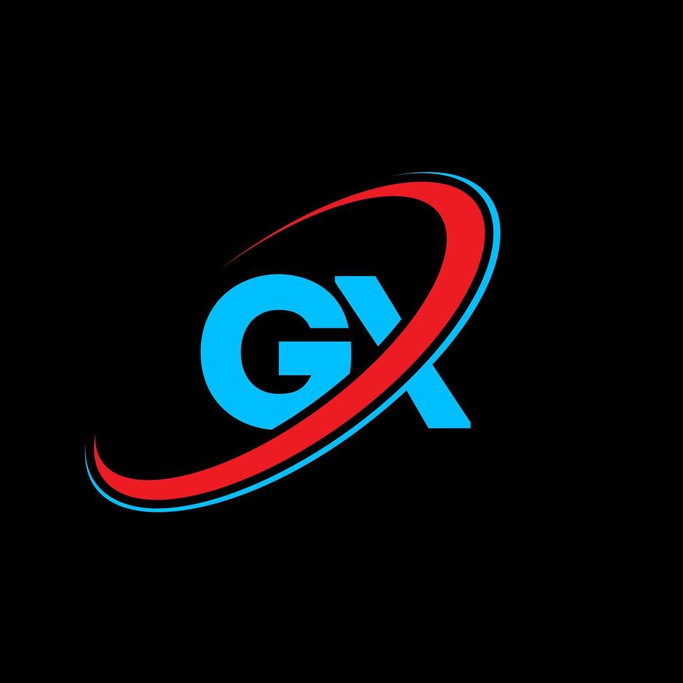 GX G X letter logo design. Initial letter GX linked circle uppercase monogram logo red and blue. GX logo, G X design. gx, g x vector