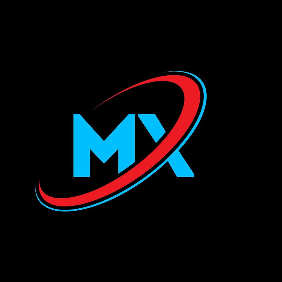 MX M X letter logo design. Initial letter MX linked circle uppercase monogram logo red and blue. MX logo, M X design. mx, m x vector