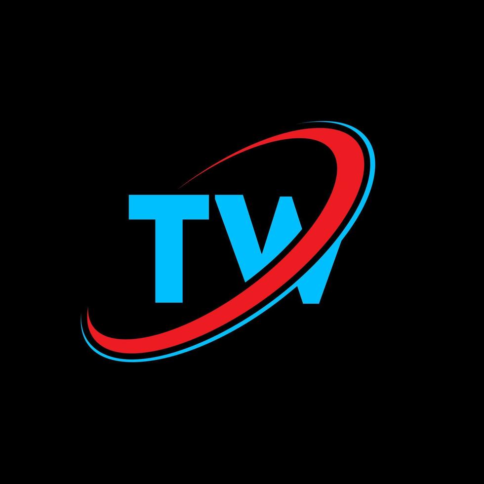 TW T W letter logo design. Initial letter TW linked circle uppercase monogram logo red and blue. TW logo, T W design. tw, t w vector