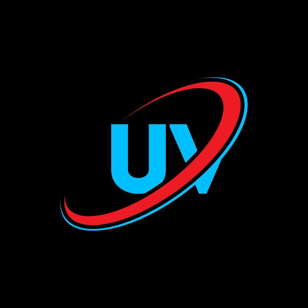 diseño de logotipo de letra uv uv. letra inicial uv círculo vinculado en mayúsculas logo monograma rojo y azul. logotipo ultravioleta, diseño ultravioleta. ultravioleta, ultravioleta vector