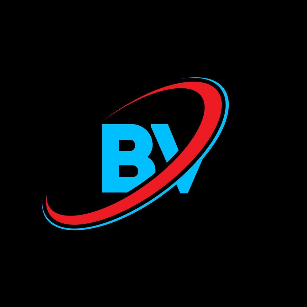 BV B V letter logo design. Initial letter BV linked circle uppercase monogram logo red and blue. BV logo, B V design. bv, b v vector