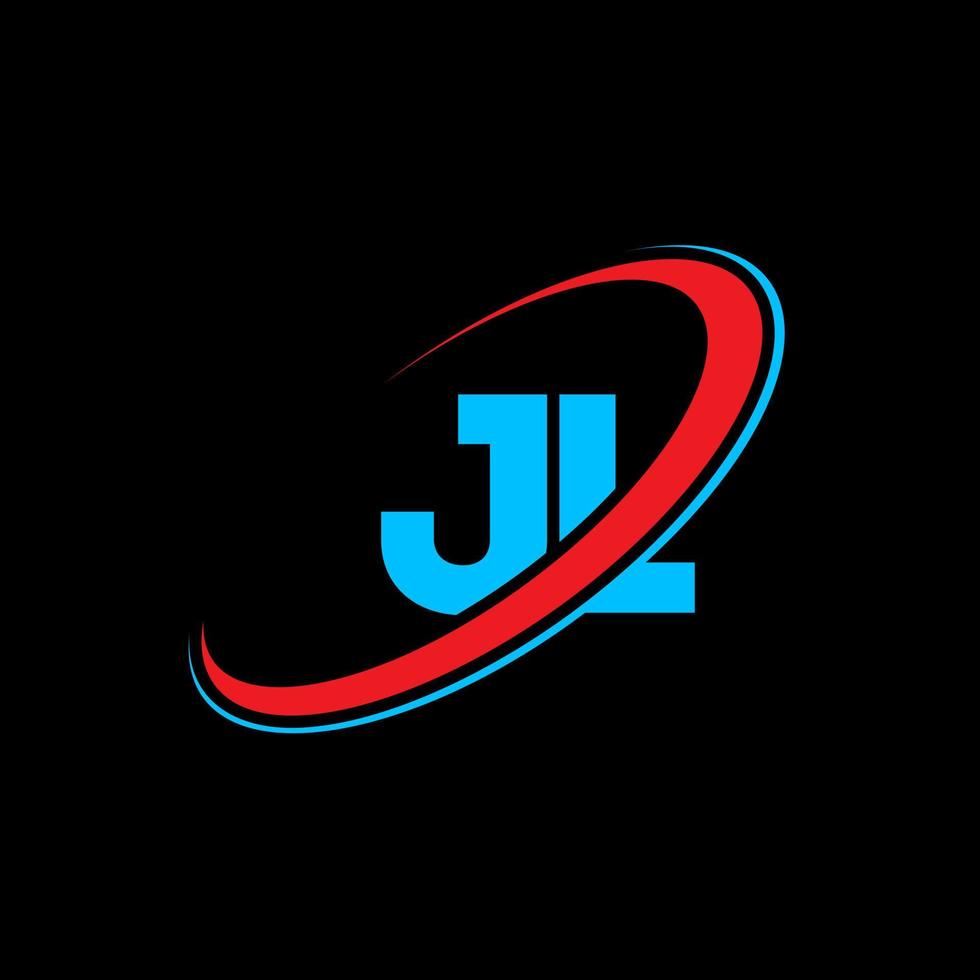 JL J L letter logo design. Initial letter JL linked circle uppercase monogram logo red and blue. JL logo, J L design. jl, j l vector