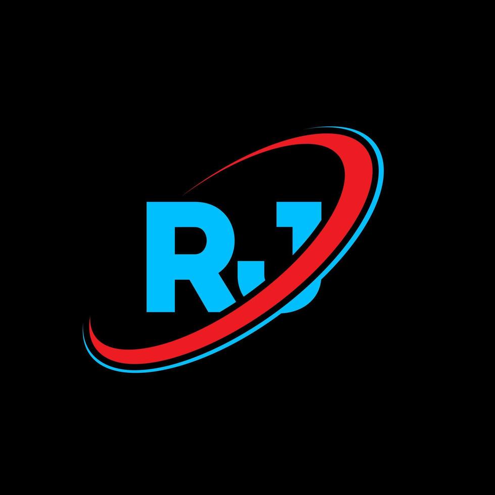 RJ R J letter logo design. Initial letter RJ linked circle uppercase monogram logo red and blue. RJ logo, R J design. rj, r j vector