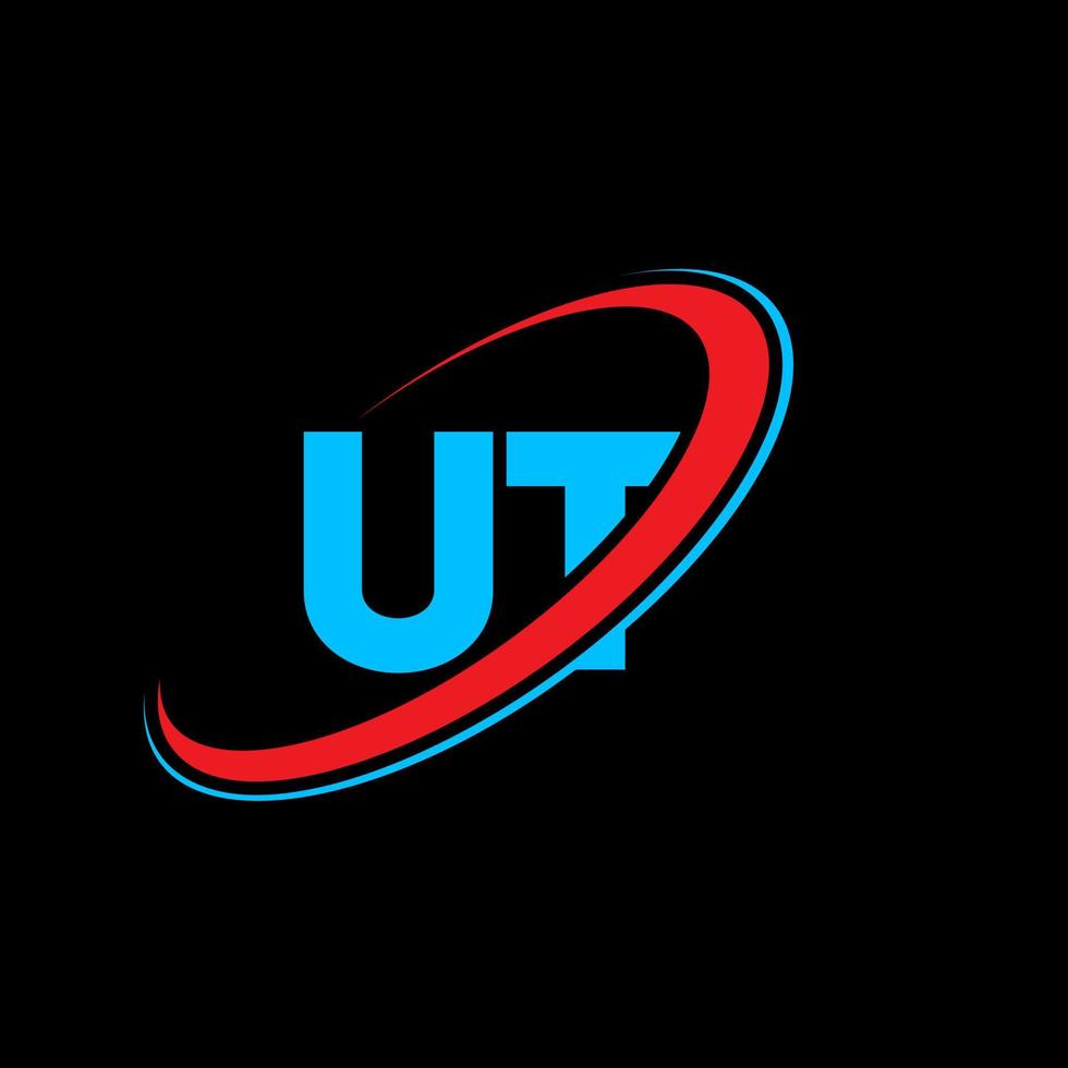 ut ut diseño de logotipo de letra. letra inicial ut círculo vinculado en mayúsculas logo monograma rojo y azul. logotipo de ut, diseño de ut. fuera, fuera vector