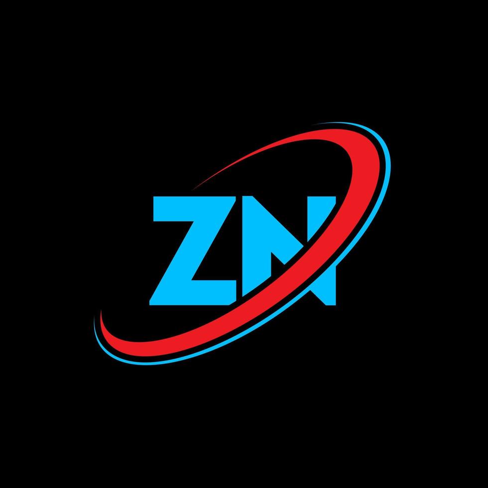 ZN logo. ZN design. Blue and red ZN letter. ZN letter logo design. Initial letter ZN linked circle uppercase monogram logo. vector