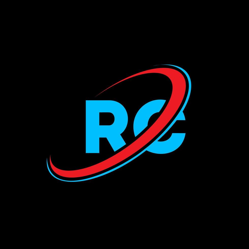 diseño del logotipo de la letra rc rc. letra inicial rc círculo vinculado en mayúsculas logo monograma rojo y azul. logotipo rc, diseño rc. rc, rc vector