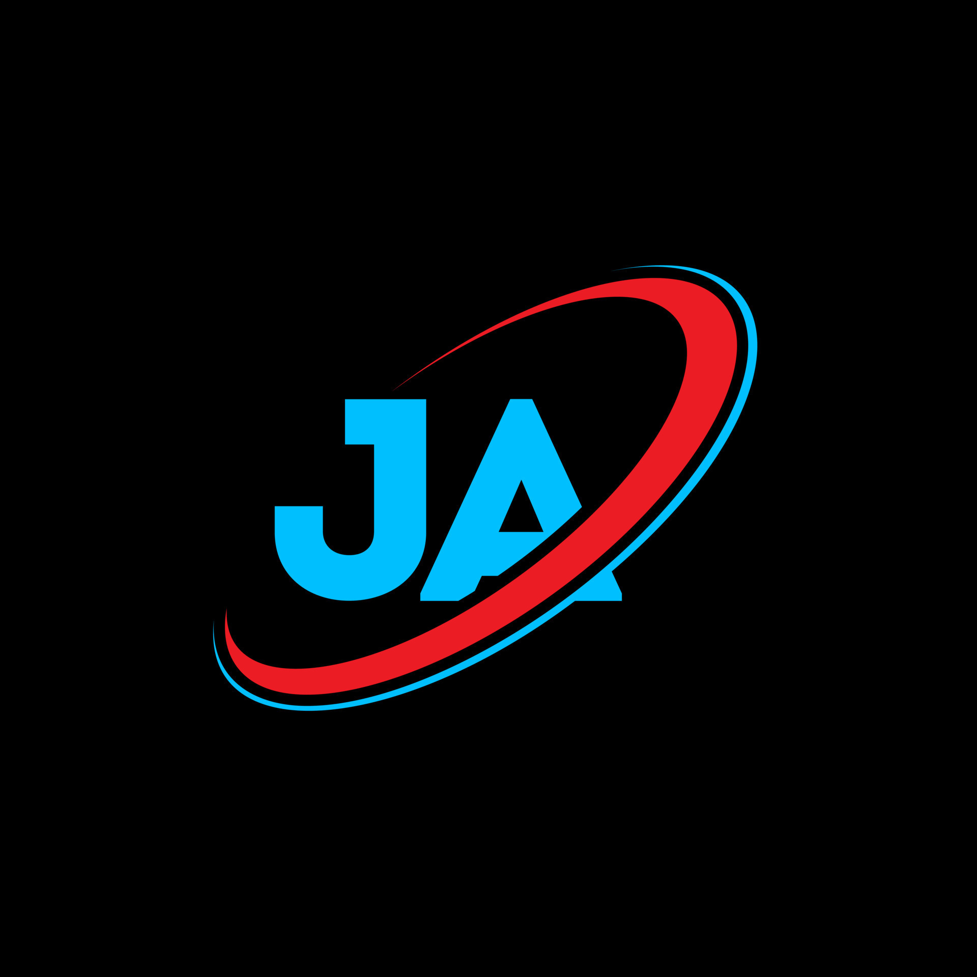 JA logo. JA design. Blue and red JA letter. JA letter logo design