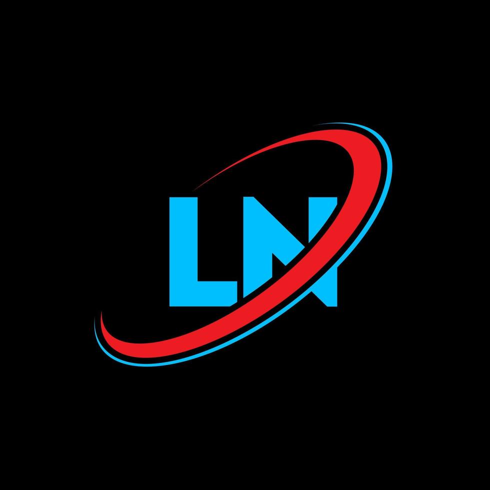 Diseño del logotipo de la letra ln ln. letra inicial en círculo vinculado en mayúsculas logotipo de monograma rojo y azul. En logotipo, en diseño. en, en vector