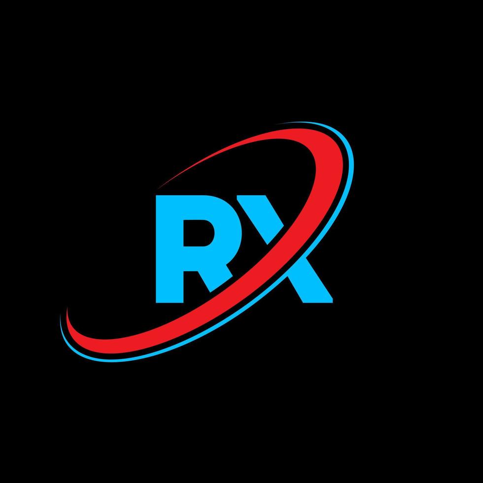 RX R X letter logo design. Initial letter RX linked circle uppercase monogram logo red and blue. RX logo, R X design. rx, r x vector