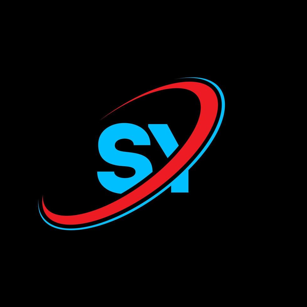 SY logo. SY design. Blue and red SY letter. SY letter logo design. Initial letter SY linked circle uppercase monogram logo. vector