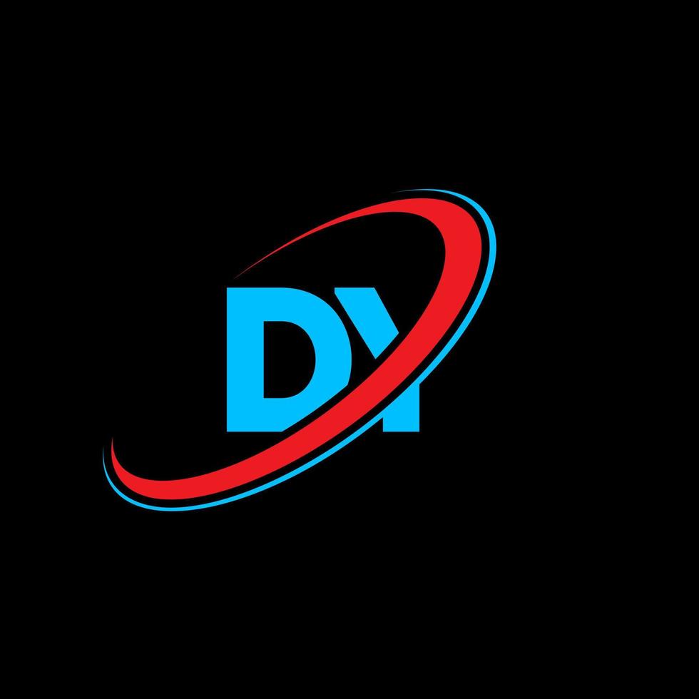 logotipo de dy. diseño de dy. letra dy azul y roja. diseño del logotipo de la letra dy. letra inicial dy círculo vinculado logotipo de monograma en mayúsculas. vector