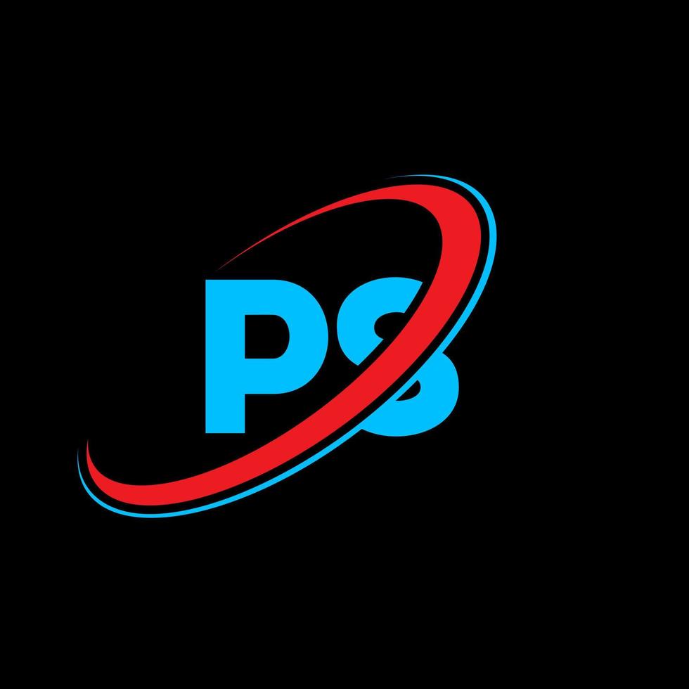 PS P S letter logo design. Initial letter PS linked circle uppercase monogram logo red and blue. PS logo, P S design. ps, p s vector