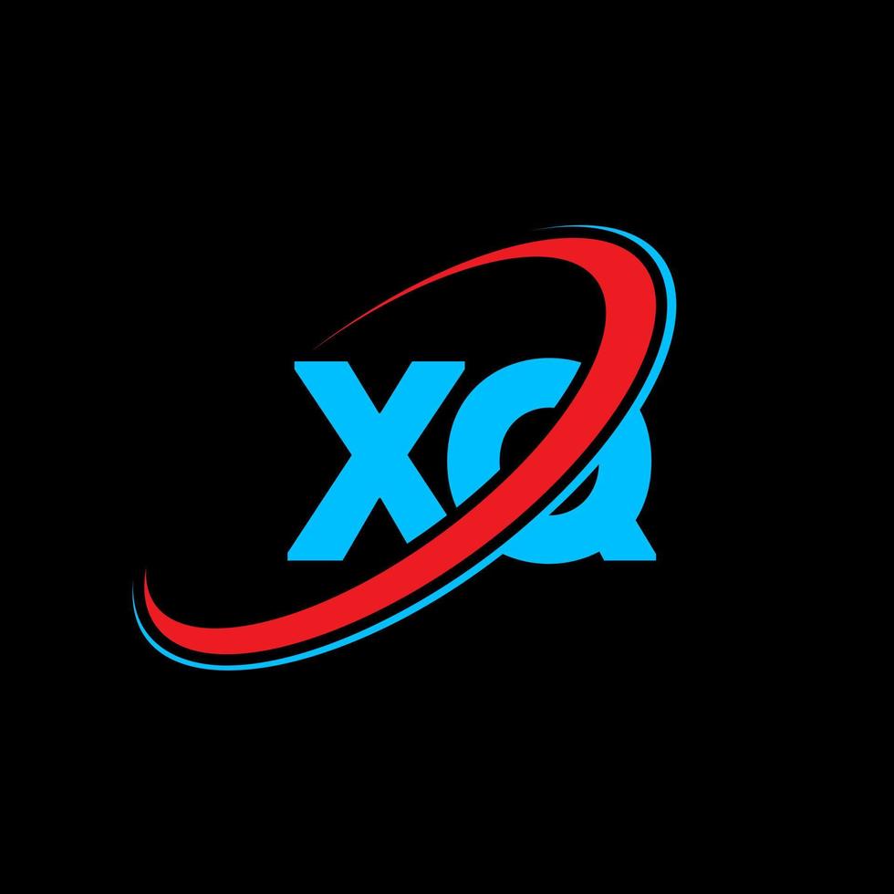 logotipo xq. xq diseño. letra xq azul y roja. diseño del logotipo de la letra xq. letra inicial xq círculo vinculado logotipo de monograma en mayúsculas. vector