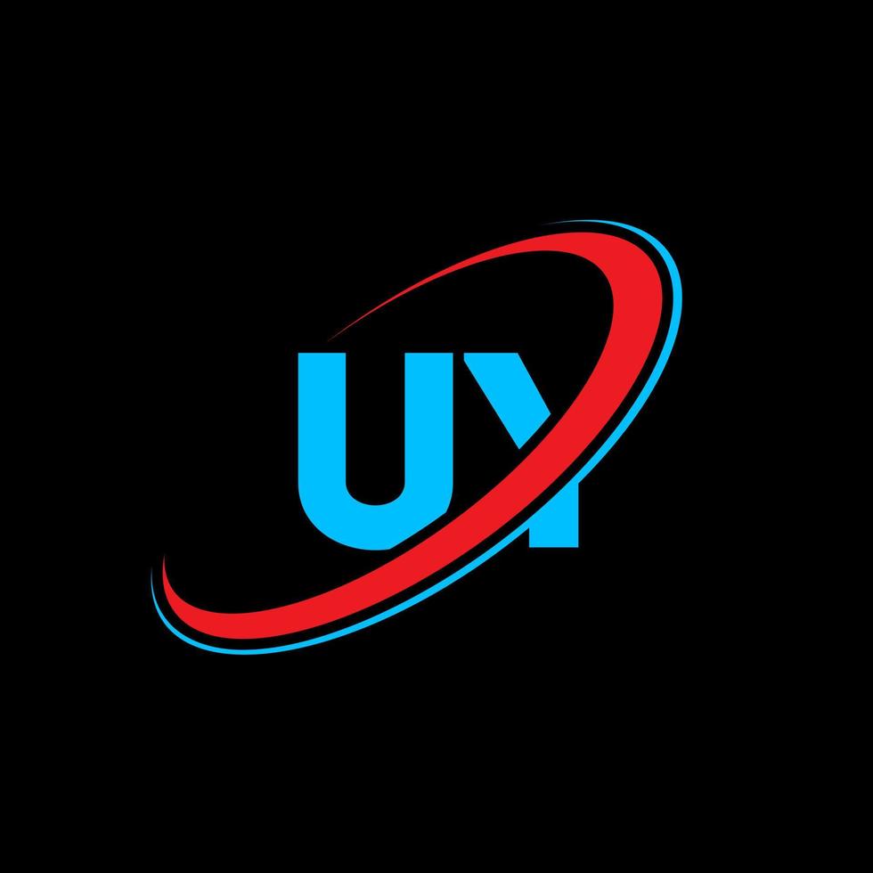 UY logo. UY design. Blue and red UY letter. UY letter logo design. Initial letter UY linked circle uppercase monogram logo. vector