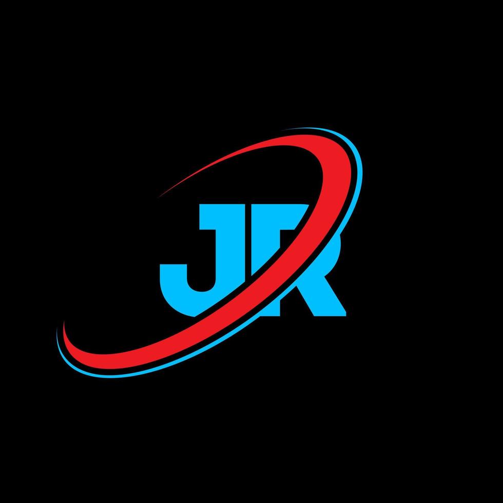 JR J R letter logo design. Initial letter JR linked circle uppercase monogram logo red and blue. JR logo, J R design. jr, j r vector