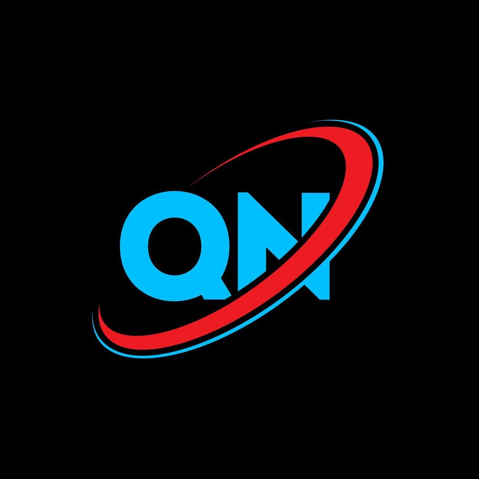 logotipo qn. qn diseño. letra qn azul y roja. diseño del logotipo de la letra qn. letra inicial qn logotipo del monograma en mayúsculas del círculo vinculado. vector