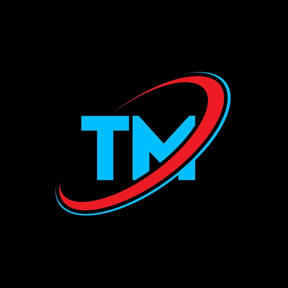 TM T M letter logo design. Initial letter TM linked circle uppercase monogram logo red and blue. TM logo, T M design. tm, t m vector