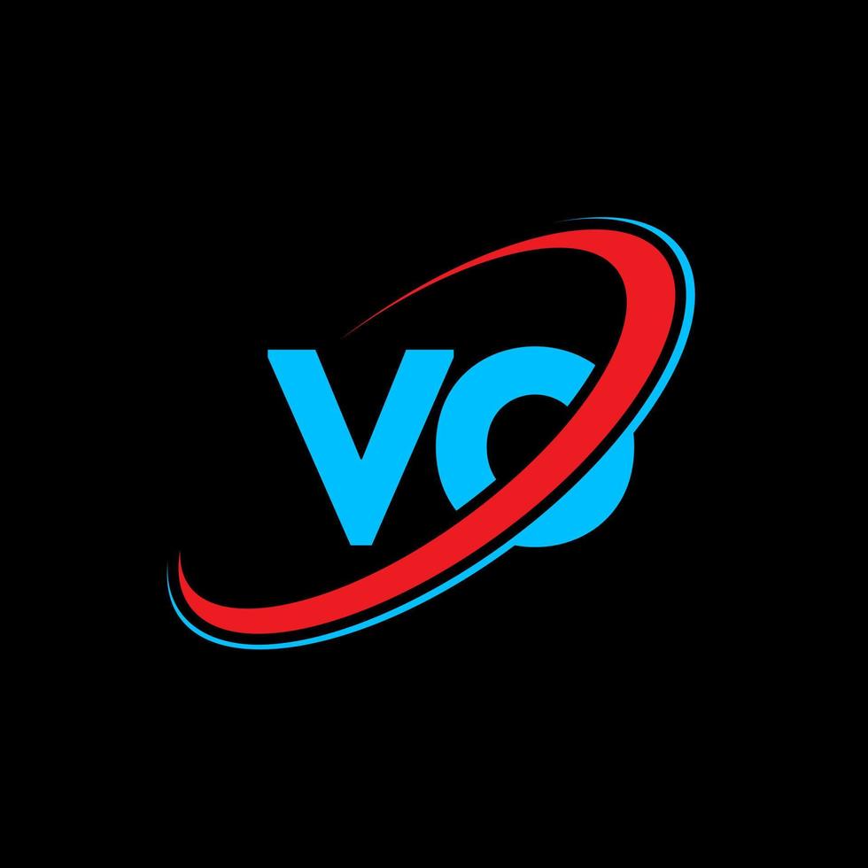 logotipo de vo. diseño vo. letra vo azul y roja. diseño del logotipo de la letra vo. letra inicial vo círculo vinculado logotipo de monograma en mayúsculas. vector