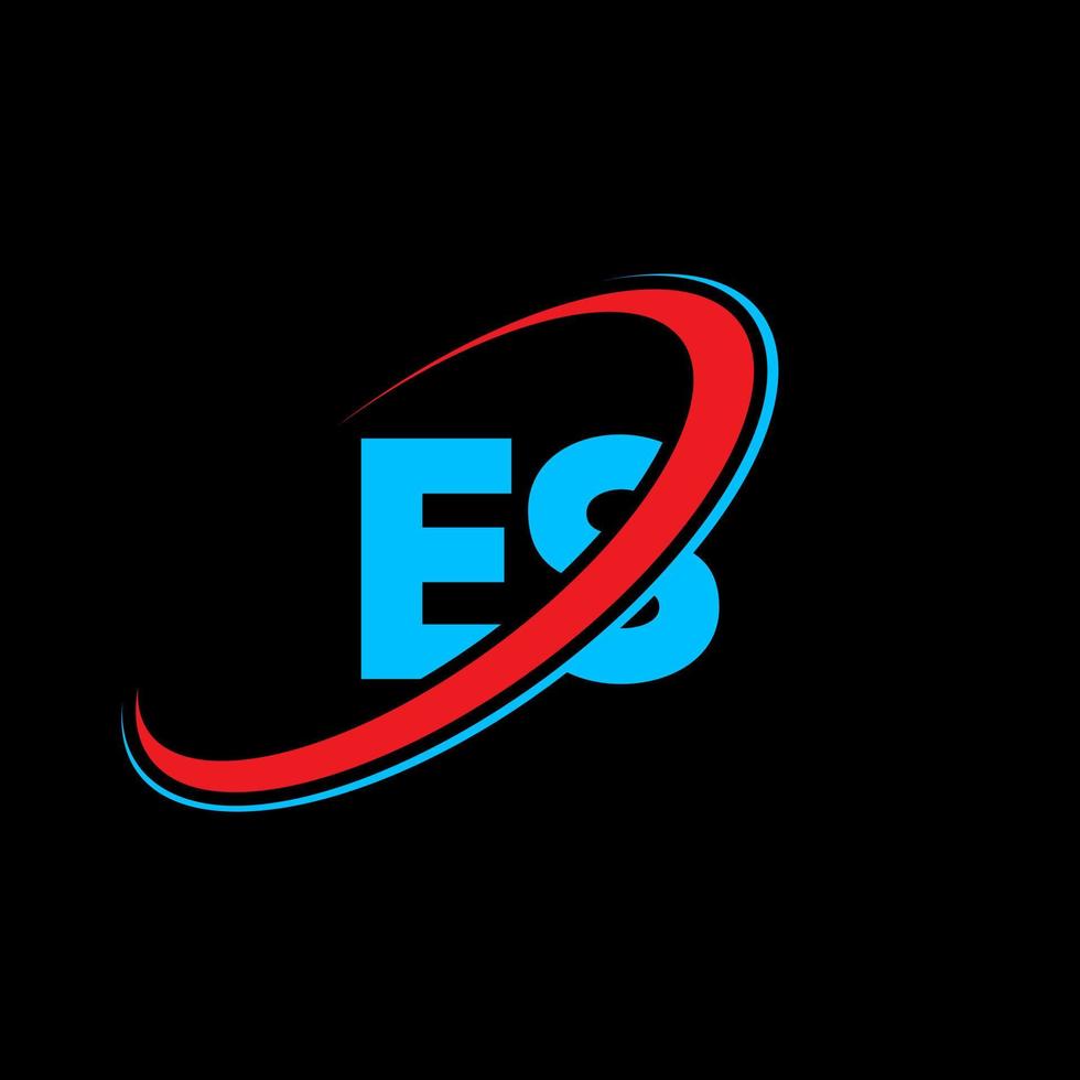 ES E S letter logo design. Initial letter ES linked circle uppercase monogram logo red and blue. ES logo, E S design. es, e s vector