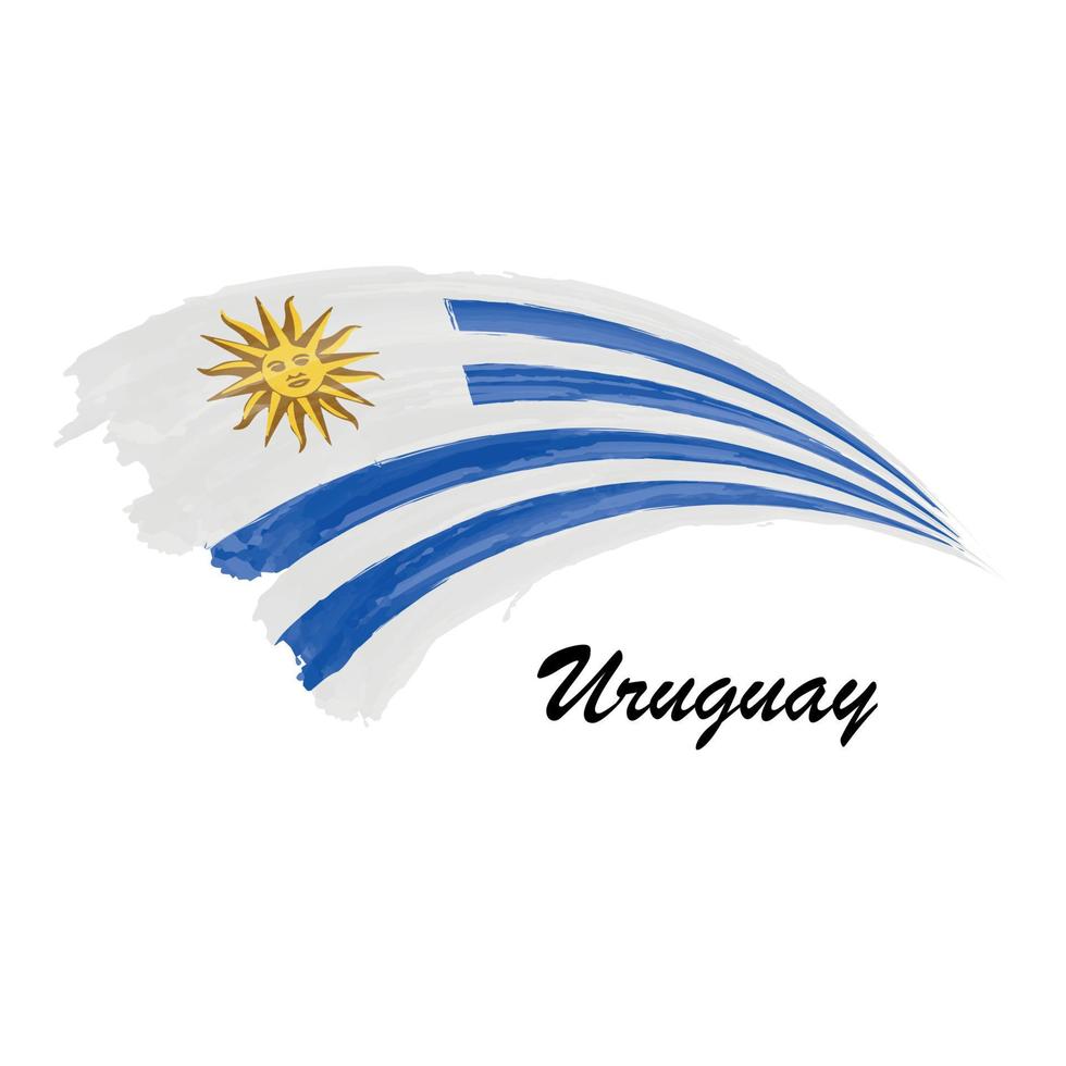 Watercolor painting flag of Uruguay. Brush stroke illustration vector