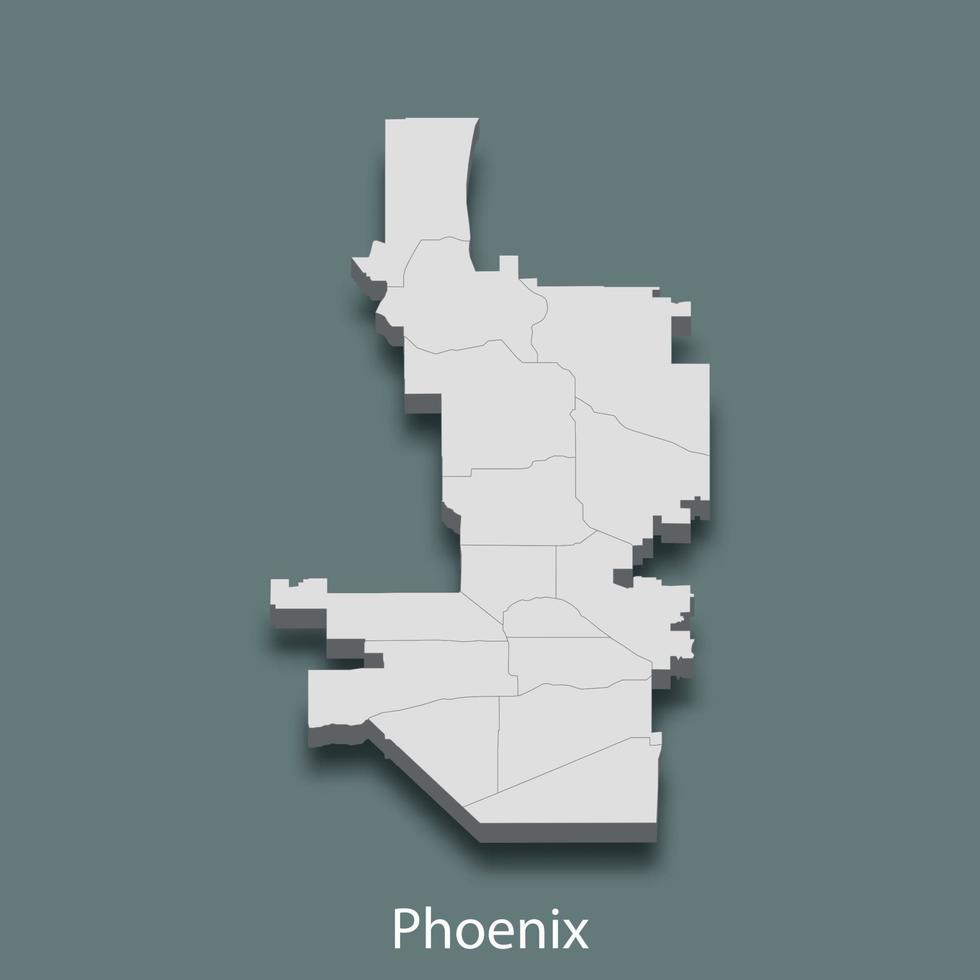 3d isometric map of Phoenix is a city of United States vector