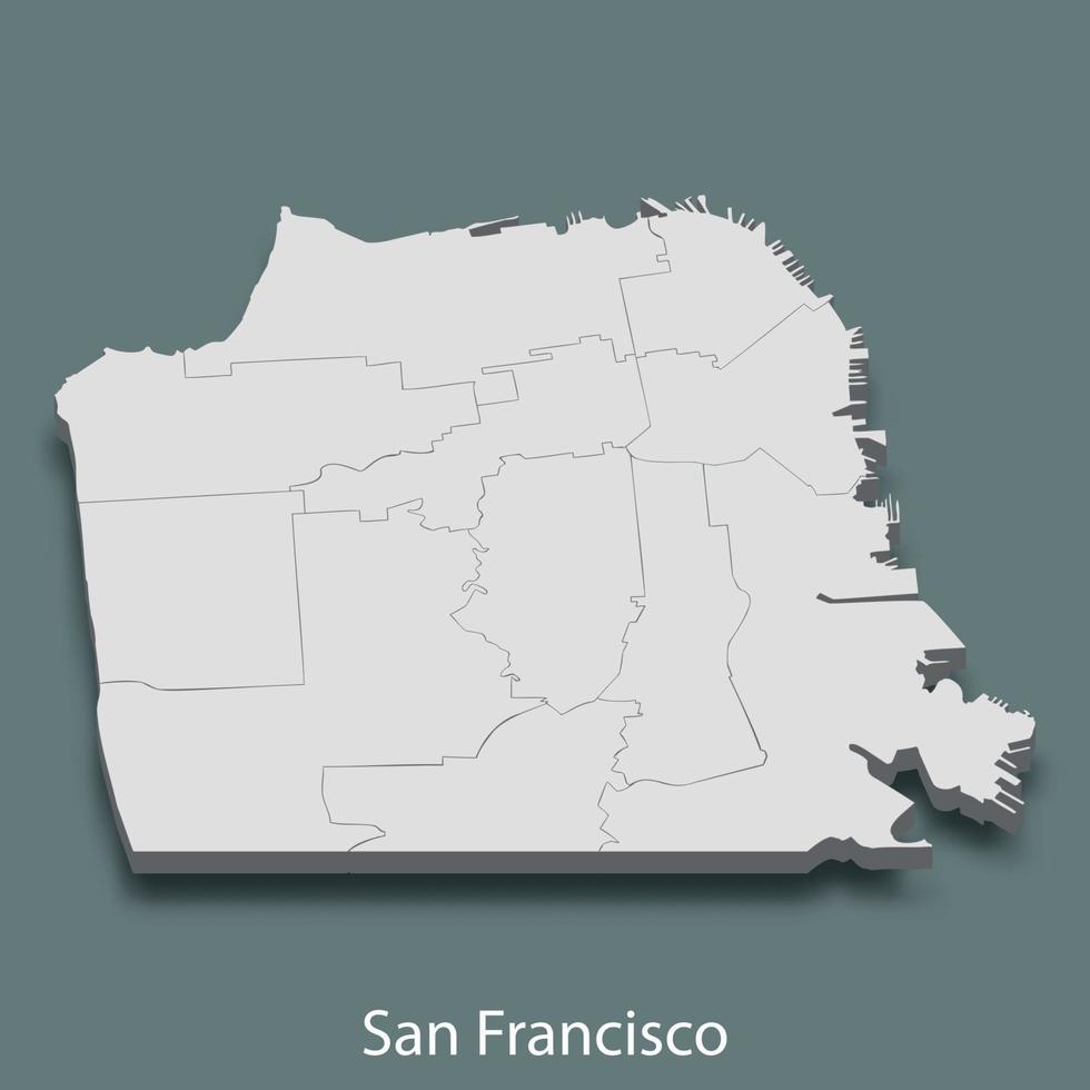 El mapa isométrico 3d de san francisco es una ciudad de estados unidos vector