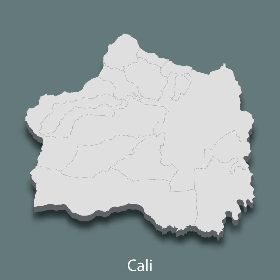 3d isometric map of Cali is a city of Colombia vector