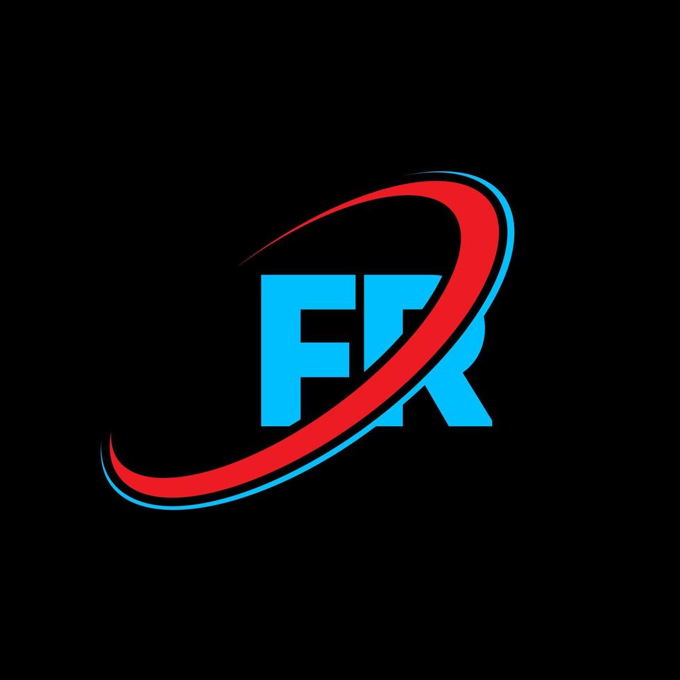 FR F R letter logo design. Initial letter FR linked circle uppercase monogram logo red and blue. FR logo, F R design. fr, f r vector