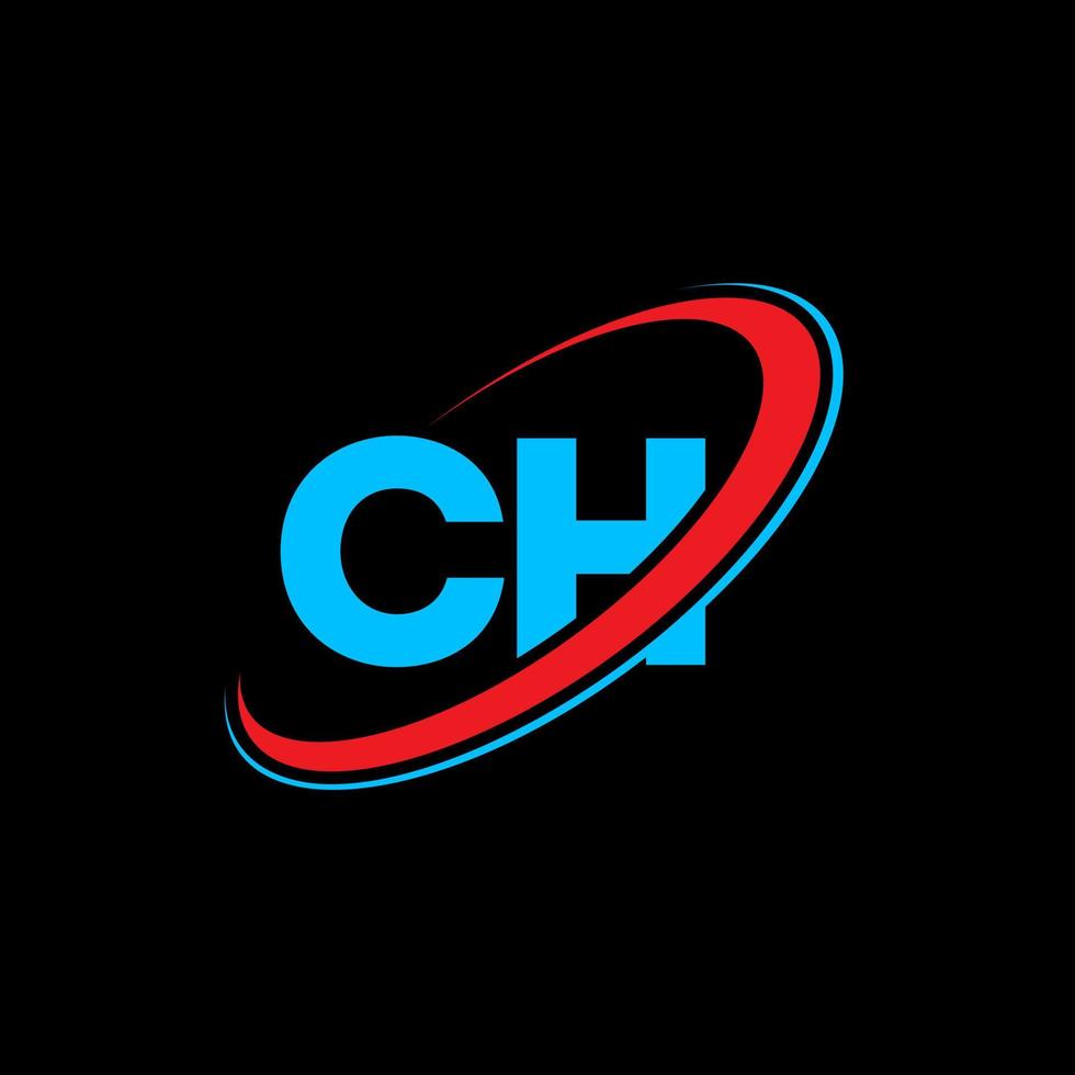 logotipo de ch. diseño de canales. letra ch azul y roja. diseño del logotipo de la letra ch. letra inicial ch círculo vinculado logotipo de monograma en mayúsculas. vector