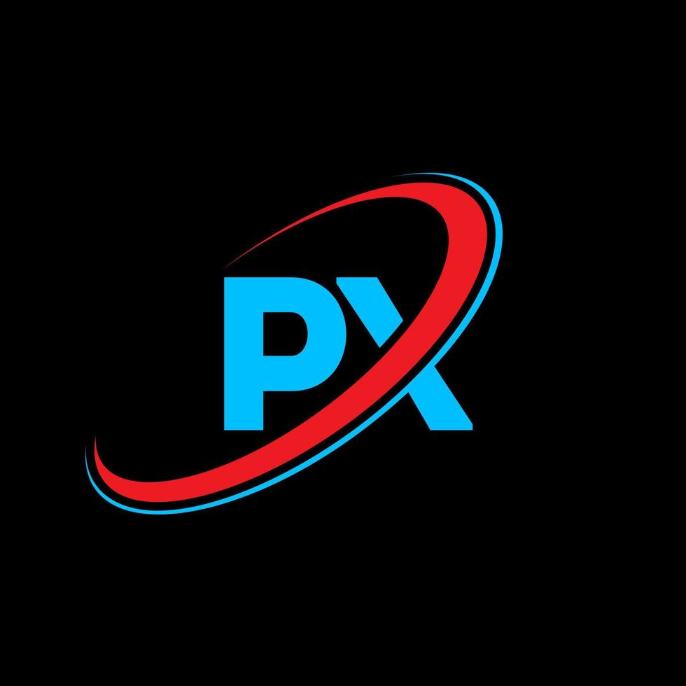 diseño del logotipo de la letra px px. letra inicial px círculo vinculado en mayúsculas logo monograma rojo y azul. logotipo de px, diseño de px. píxel, píxel vector