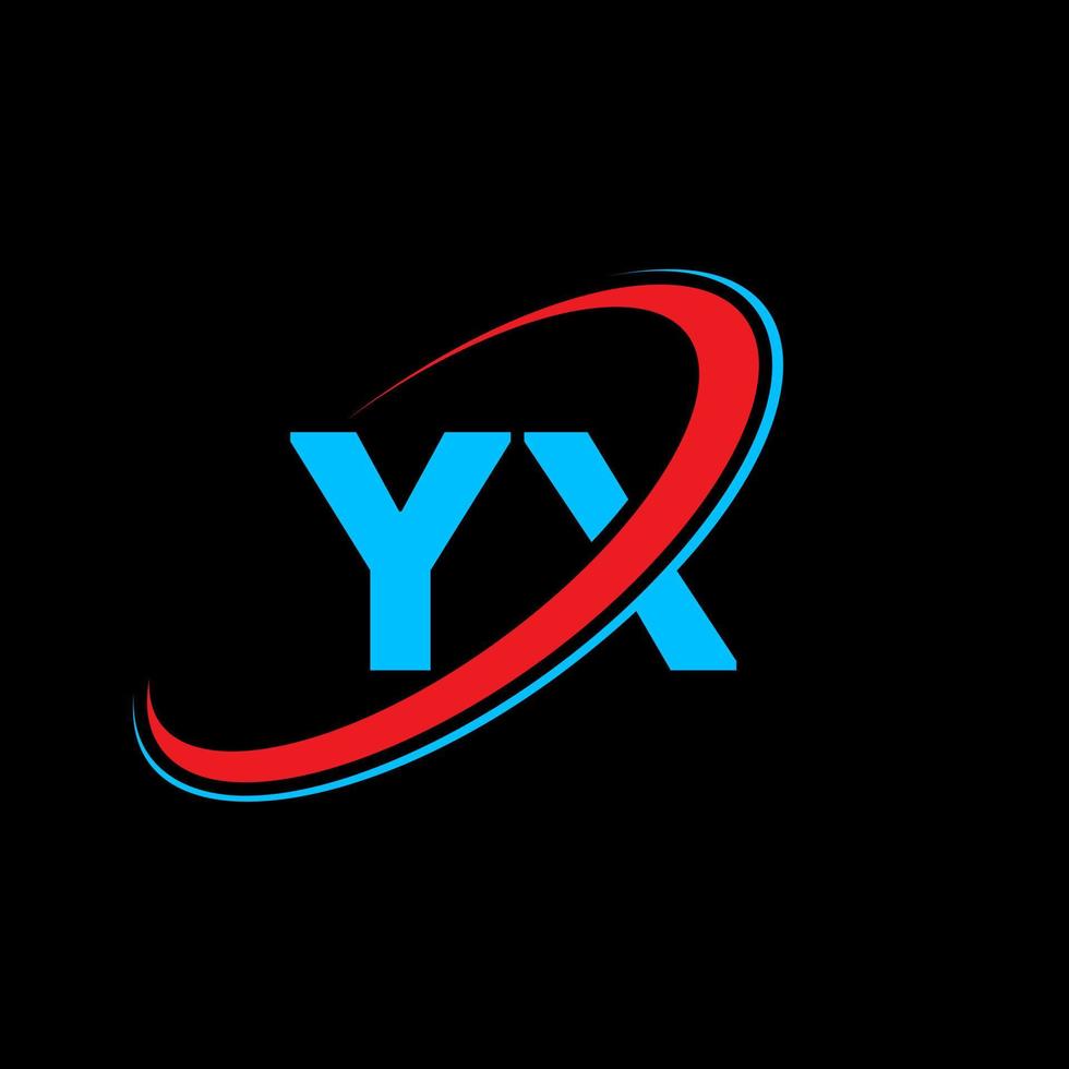 YX Y X letter logo design. Initial letter YX linked circle uppercase monogram logo red and blue. YX logo, Y X design. yx, y x vector