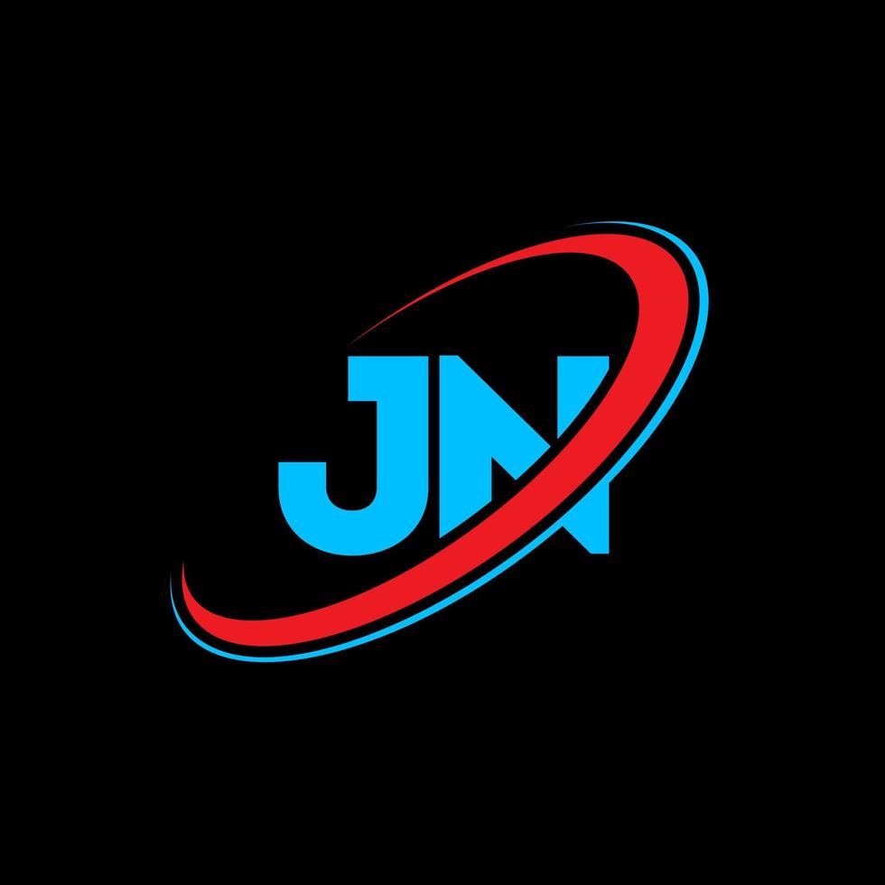 JN J N letter logo design. Initial letter JN linked circle uppercase monogram logo red and blue. JN logo, J N design. jn, j n vector