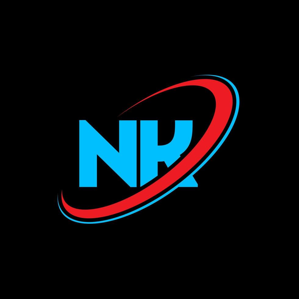 diseño del logotipo de la letra nk nk. letra inicial nk círculo vinculado en mayúsculas logo monograma rojo y azul. logotipo de nk, diseño de nk. nk, nk vector