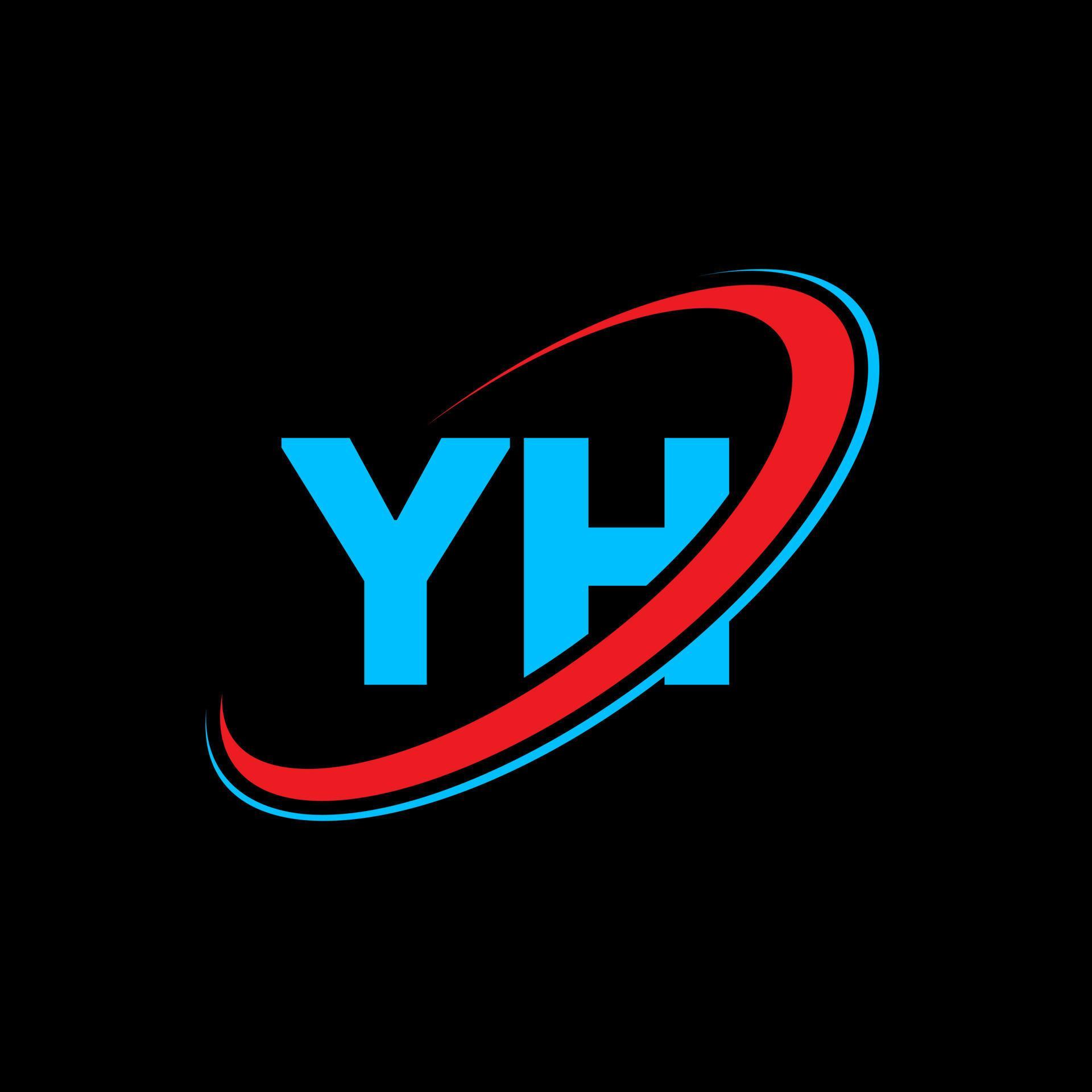 YH logo. YH design. Blue and red YH letter. YH letter logo design