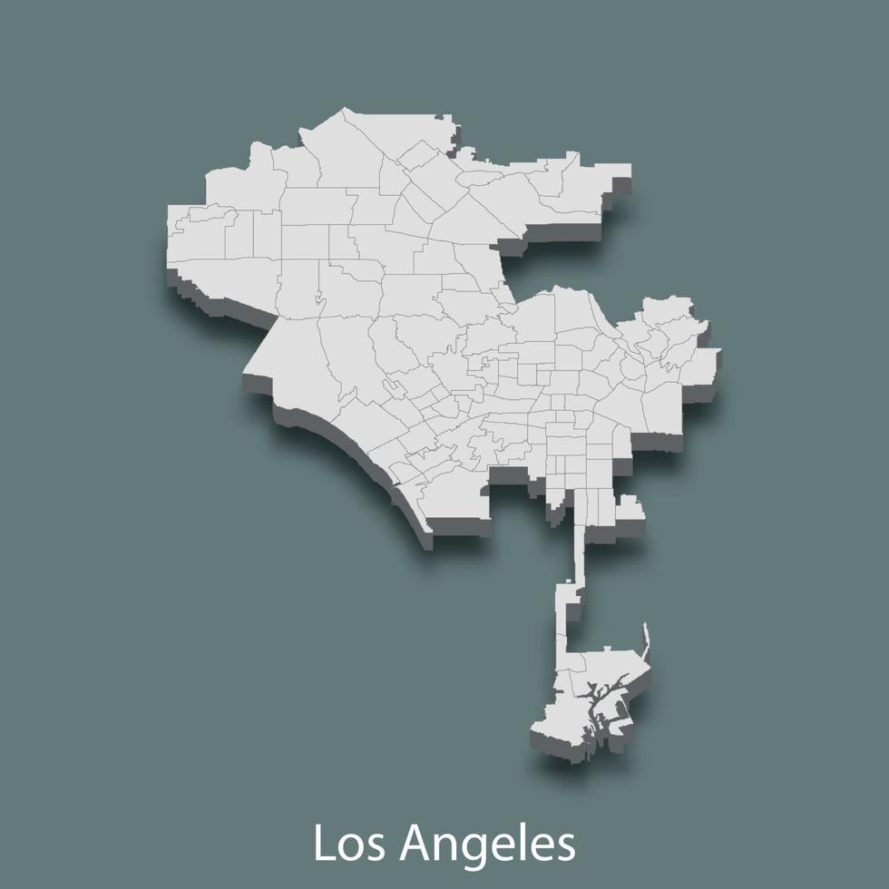 El mapa isométrico 3d de los angeles es una ciudad de estados unidos vector