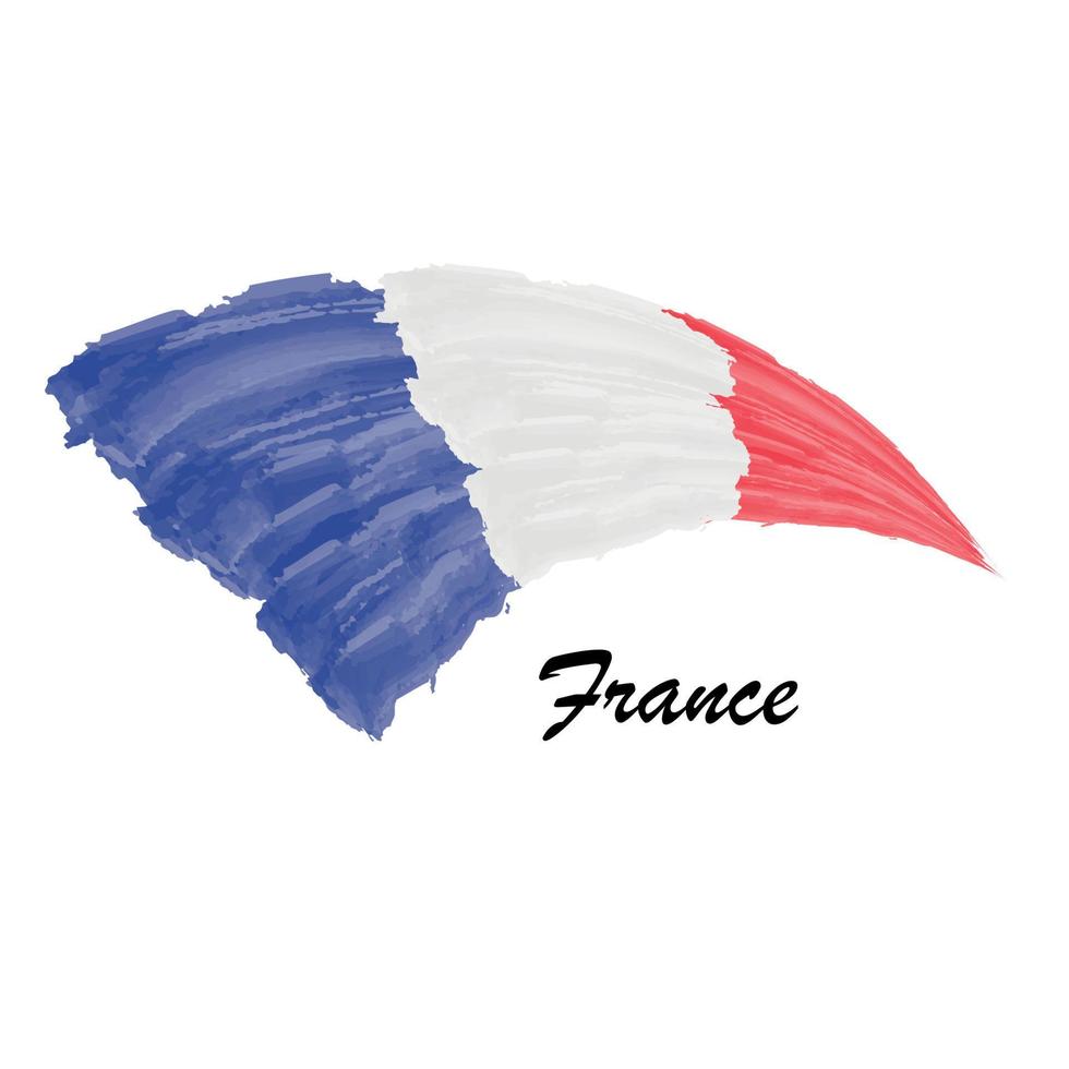 Watercolor painting flag of France. Brush stroke illustration vector